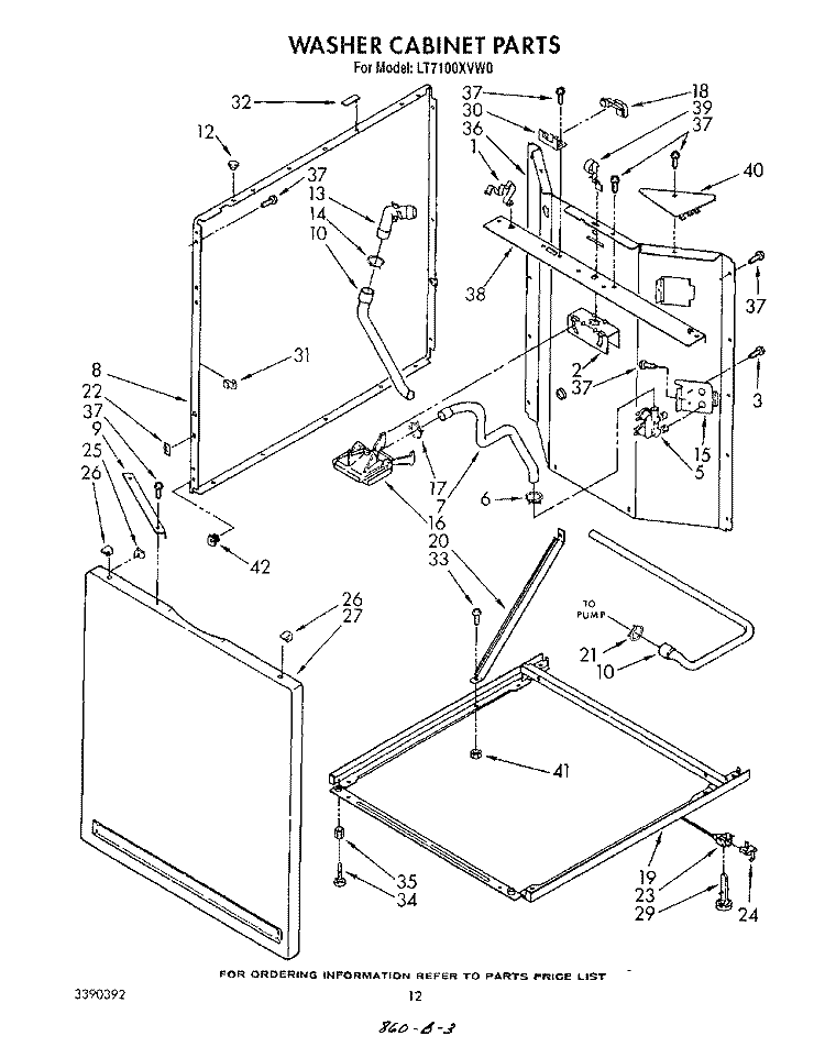 WASHER CABINET Diagram and Parts List for LT7100XVN0  Whirlpool Washer Dryer Combo