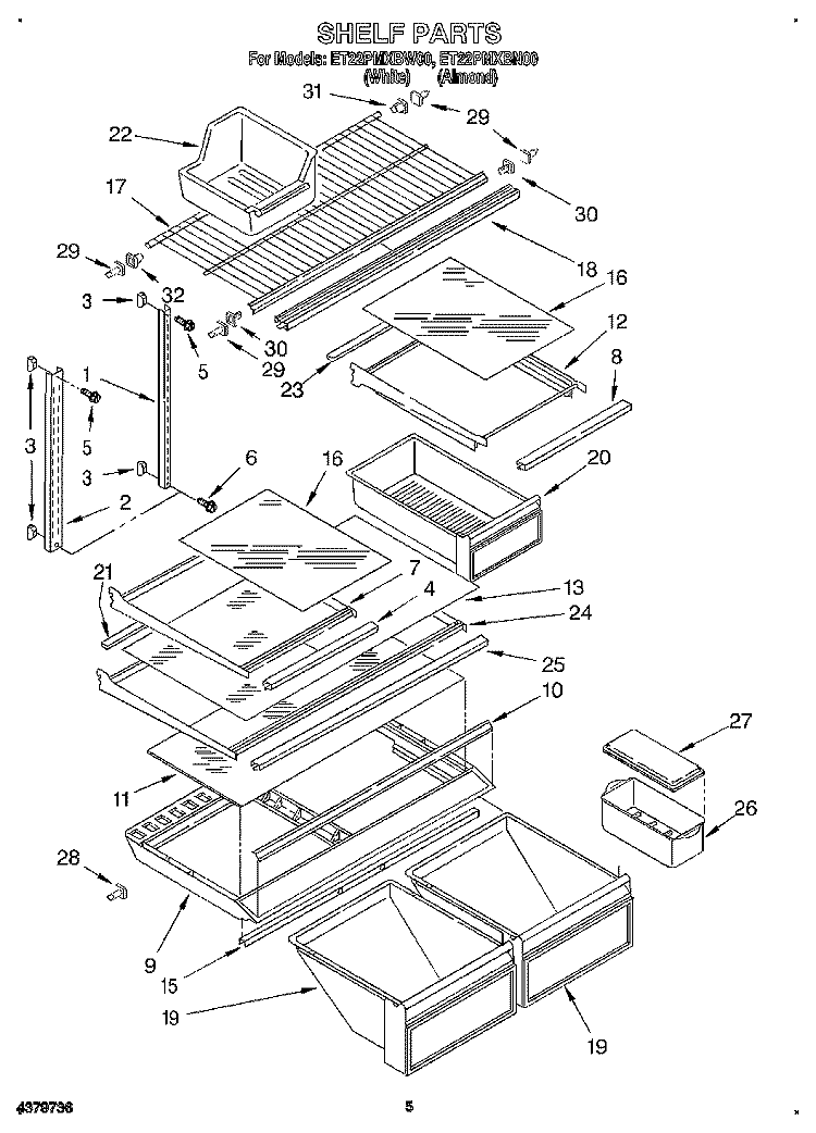 SHELF Diagram and Parts List for ET22PMXBW00  Whirlpool Refrigerator