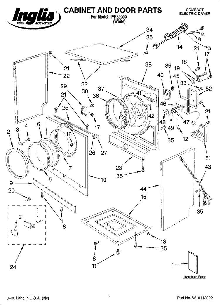 CABINET AND DOOR PARTS Diagram and Parts List for IFR82000  Inglis Dryer