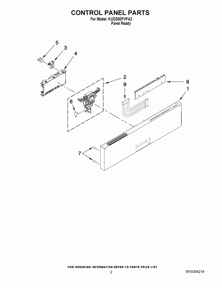CONTROL PANEL PARTS Diagram and Parts List for KUDS50FVPA2  KitchenAid Dishwasher