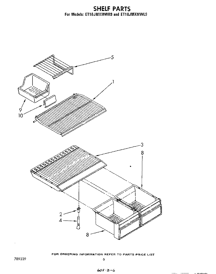 SHELF Diagram and Parts List for ET18JMXMWR9  Whirlpool Refrigerator