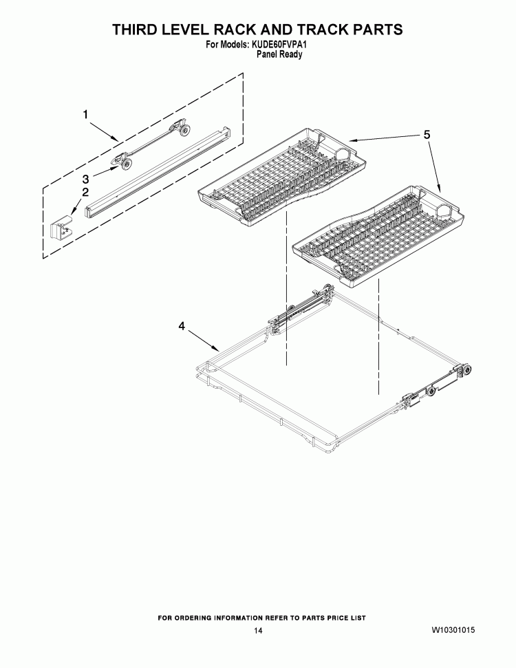 THIRD LEVEL RACK AND TRACK PARTS Diagram and Parts List for KUDE60FVPA1  KitchenAid Dishwasher