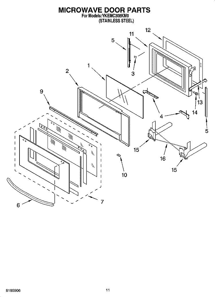 MICROWAVE DOOR PARTS, OPTIONAL PARTS Diagram and Parts List for YKEMC308KM0  KitchenAid Microwave Oven Combo