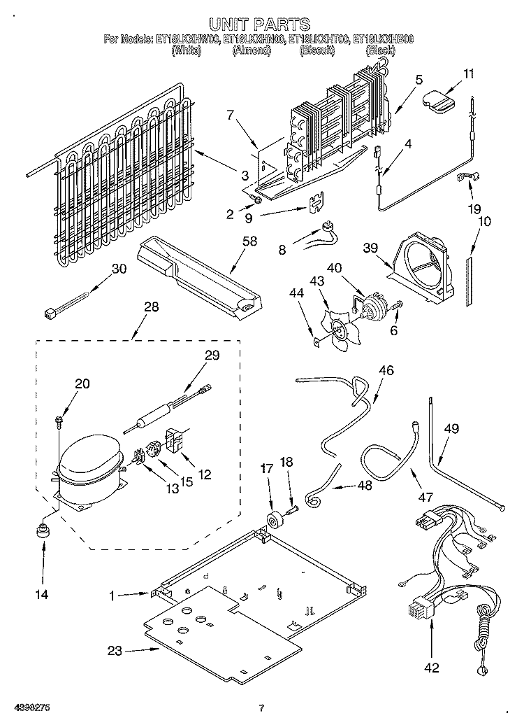 UNIT Diagram and Parts List for ET18LKXHT00  Whirlpool Refrigerator