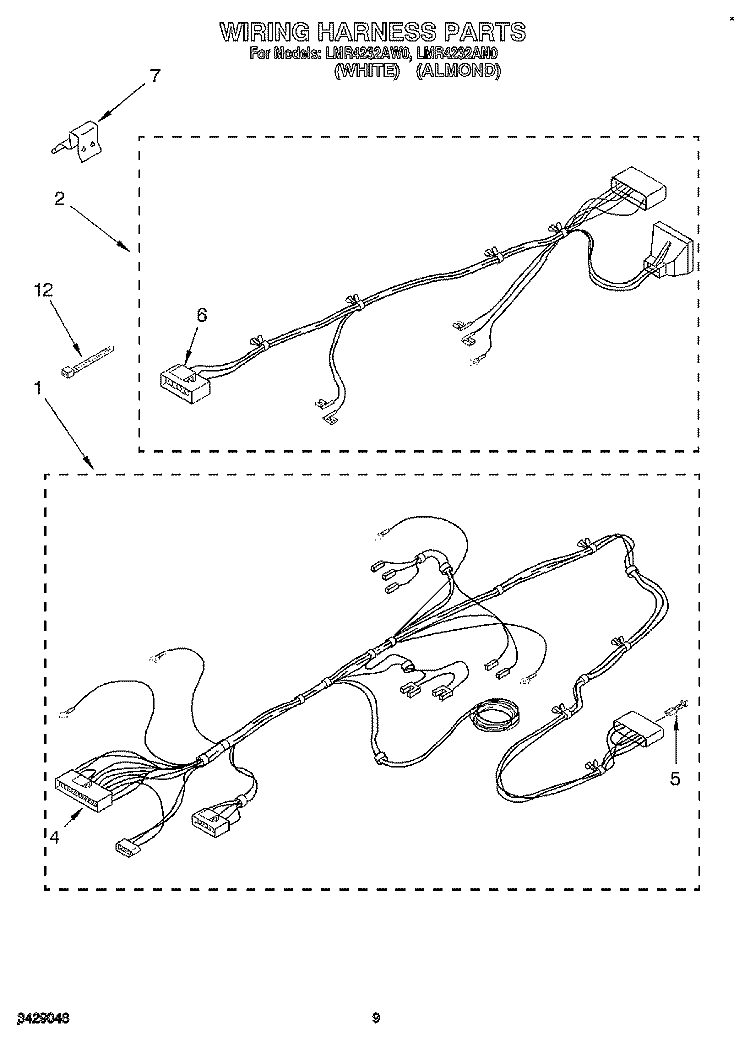 WIRING HARNESS Diagram and Parts List for LMR4232AW0  Whirlpool Washer