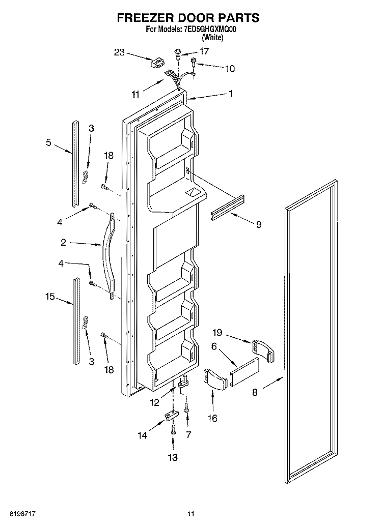 FREEZER DOOR PARTS Diagram and Parts List for 7ED5GHGXMQ00  Whirlpool Refrigerator
