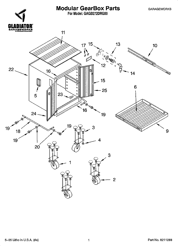 Modular GearBox Parts Diagram and Parts List for GAGB272DRG00  Whirlpool Cabinet