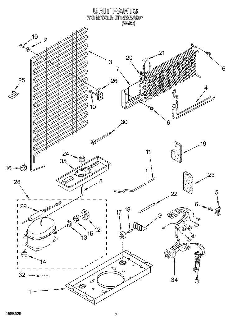 UNIT Diagram and Parts List for RT14BKXJW00  Roper Refrigerator
