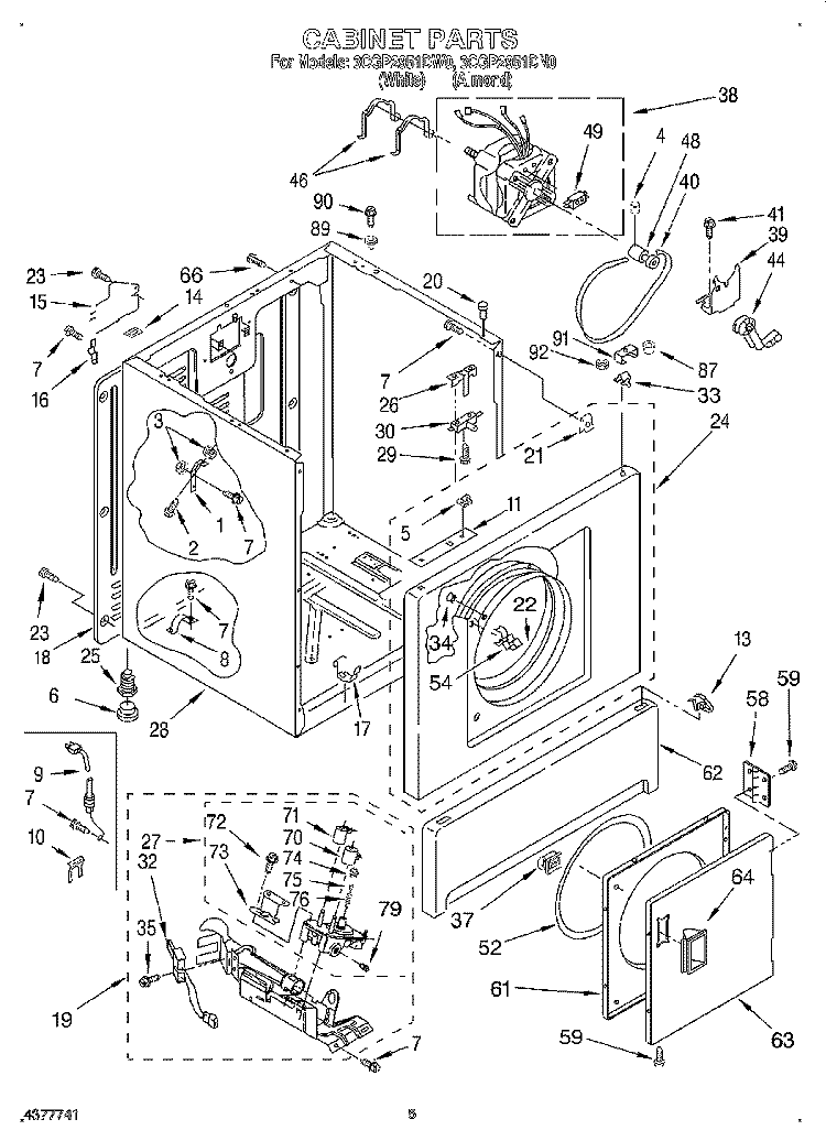 CABINET Diagram and Parts List for 3CGP2951DN0  Whirlpool Dryer