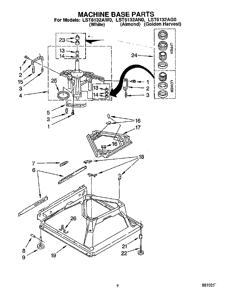 MACHINE BASE Diagram and Parts List for LST6132AG0  Whirlpool Washer