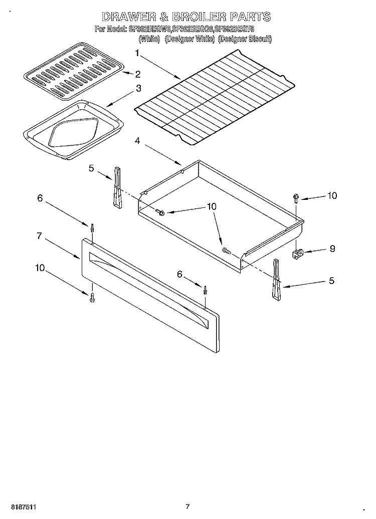 DRAWER AND BROILER Diagram and Parts List for SF362BEGQ6  Whirlpool Range