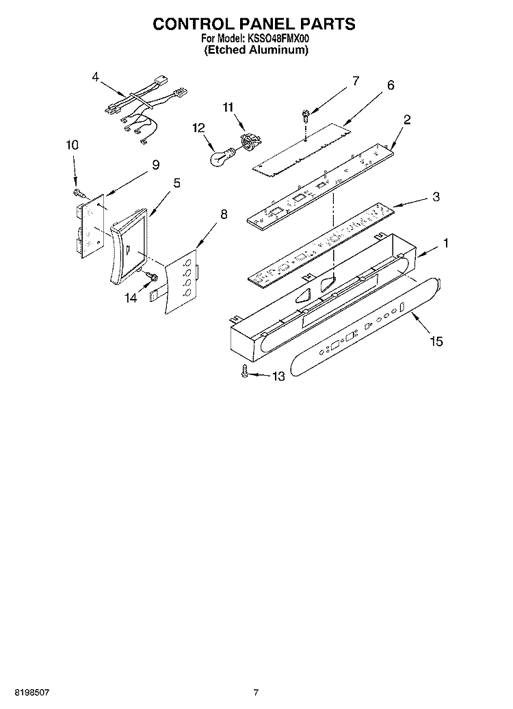 CONTROL PANEL PARTS Diagram and Parts List for KSSO48FMX00  KitchenAid Refrigerator