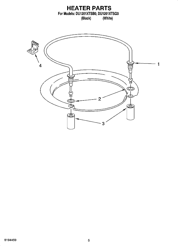 HEATER PARTS Diagram and Parts List for DU1201XTSB0  Whirlpool Dishwasher