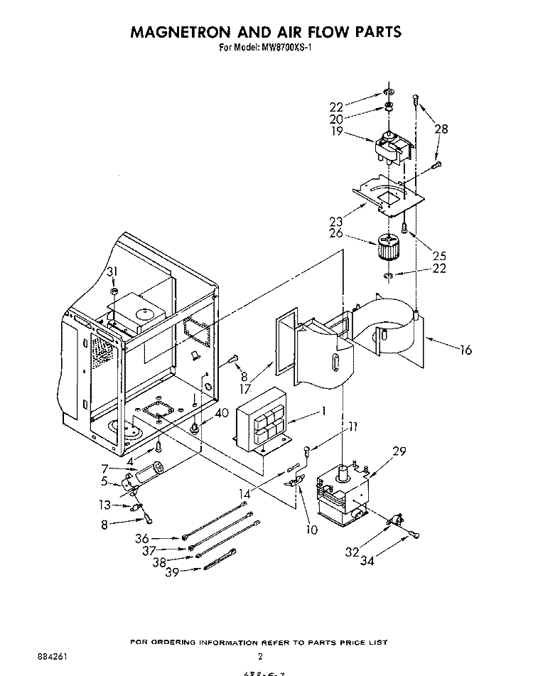 MAGNETRON AND AIRFLOW Diagram and Parts List for MW8700XS1  Whirlpool Microwave