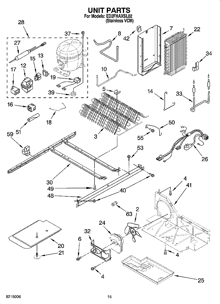UNIT PARTS Diagram and Parts List for ED2FHAXSL02  Whirlpool Refrigerator