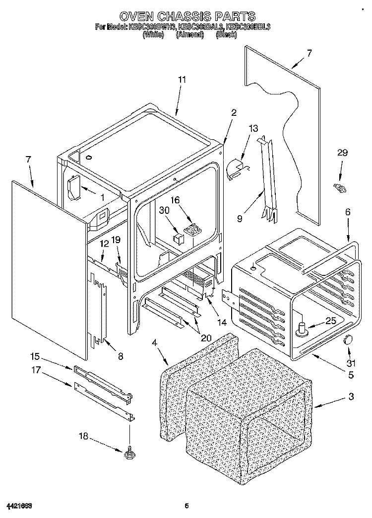 OVEN CHASSIS Diagram and Parts List for KESC300BAL3  KitchenAid Range