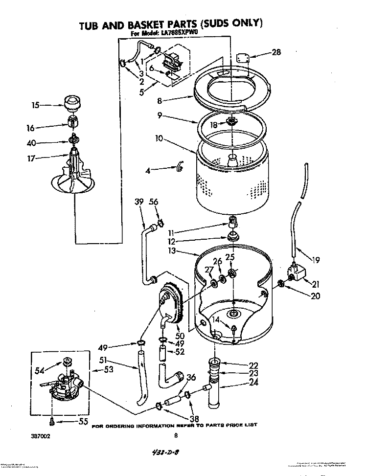 TUB AND BASKET (SUDS ONLY) Diagram and Parts List for LA7685XPW0  Whirlpool Washer