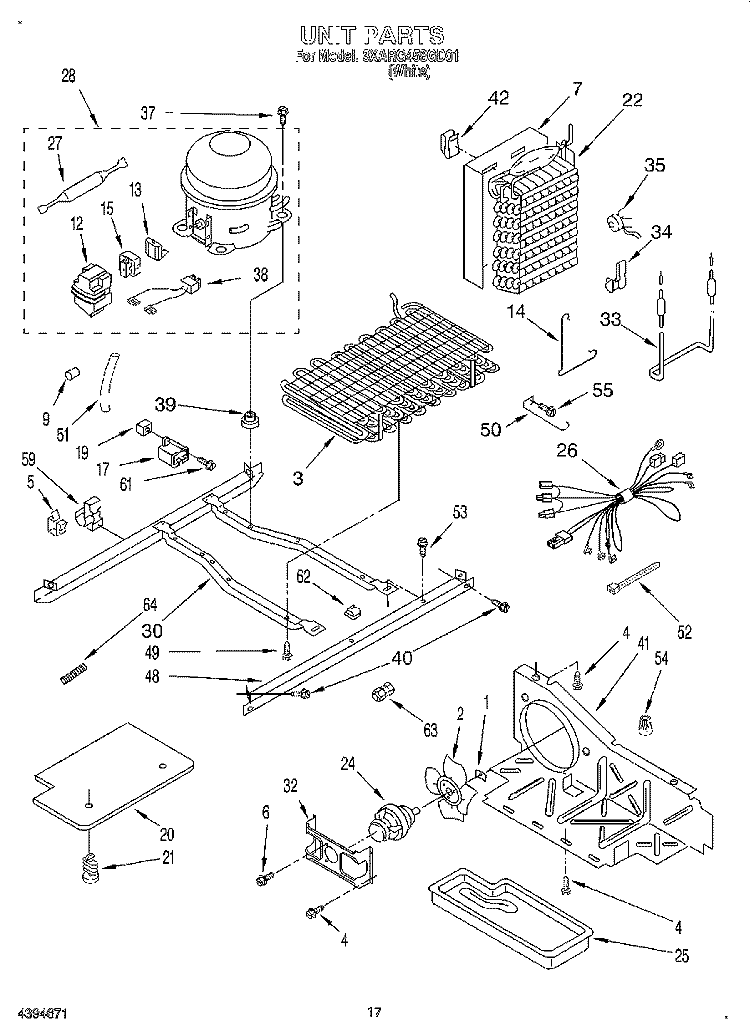 UNIT Diagram and Parts List for 3XARG458GD01  Whirlpool Refrigerator