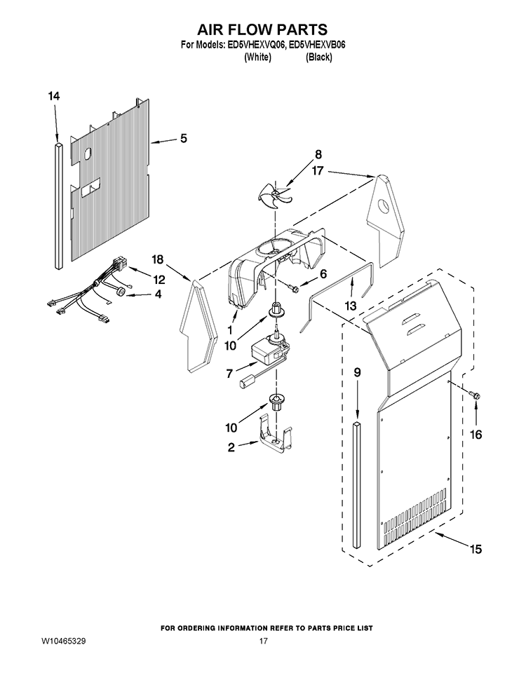 AIR FLOW PARTS Diagram and Parts List for ED5VHEXVQ06  Whirlpool Refrigerator
