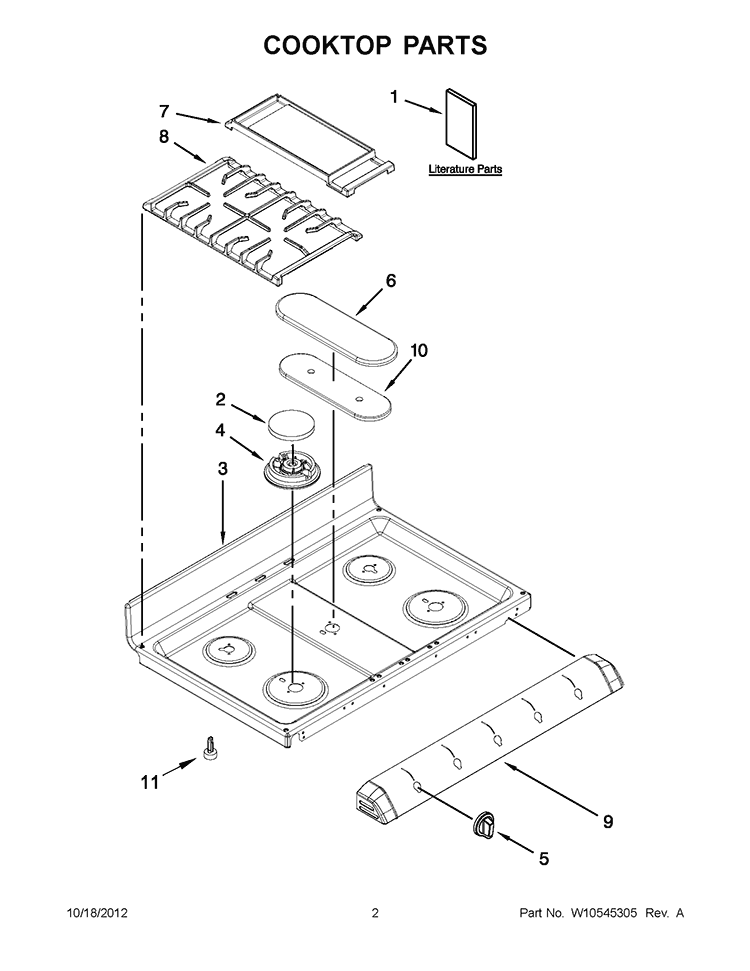 COOKTOP PARTS Diagram and Parts List for KDRS505XSS03  KitchenAid Range