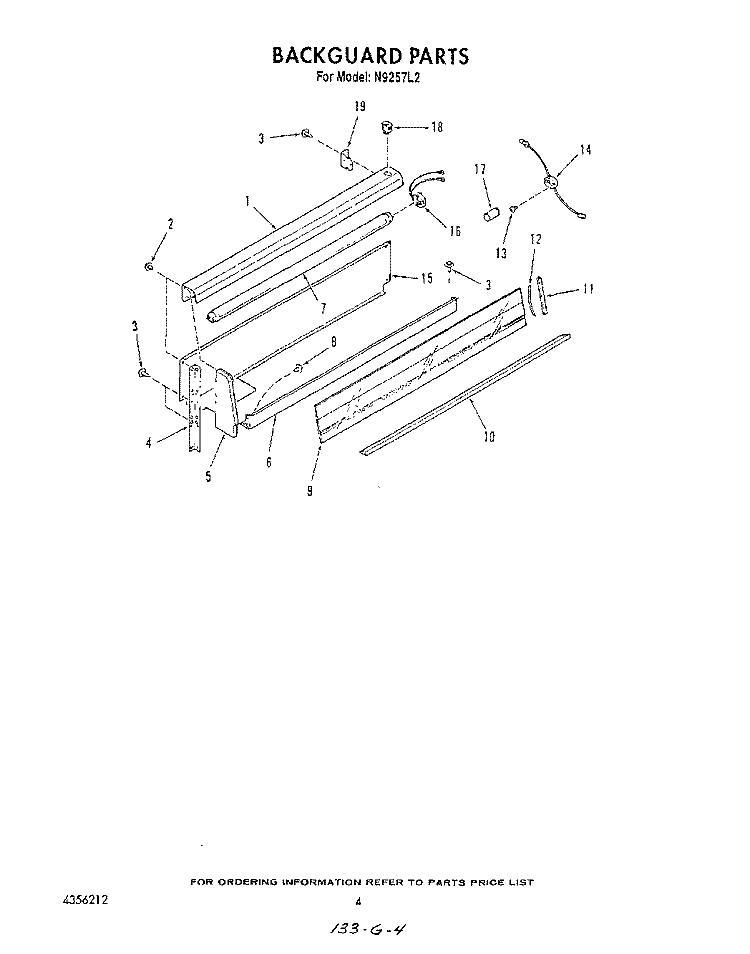BACKGUARD Diagram and Parts List for N9257L2  Roper Range