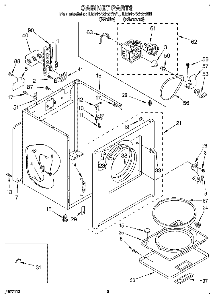 SECTION Diagram and Parts List for LER4434AN1  Whirlpool Dryer