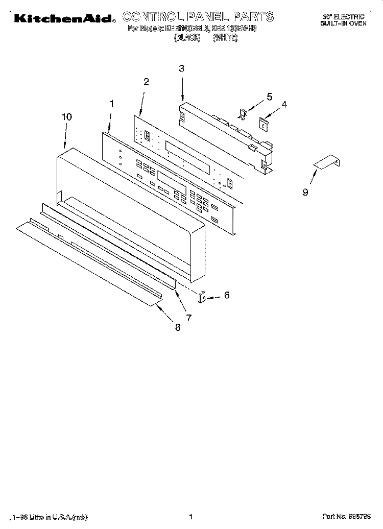 CONTROL PANEL Diagram and Parts List for KEBI100BBL3  KitchenAid Wall Oven