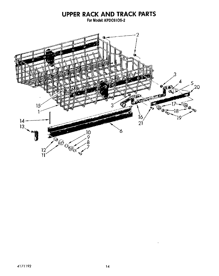 UPPER RACK AND TRACK Diagram and Parts List for KPDC610S2  KitchenAid Dishwasher