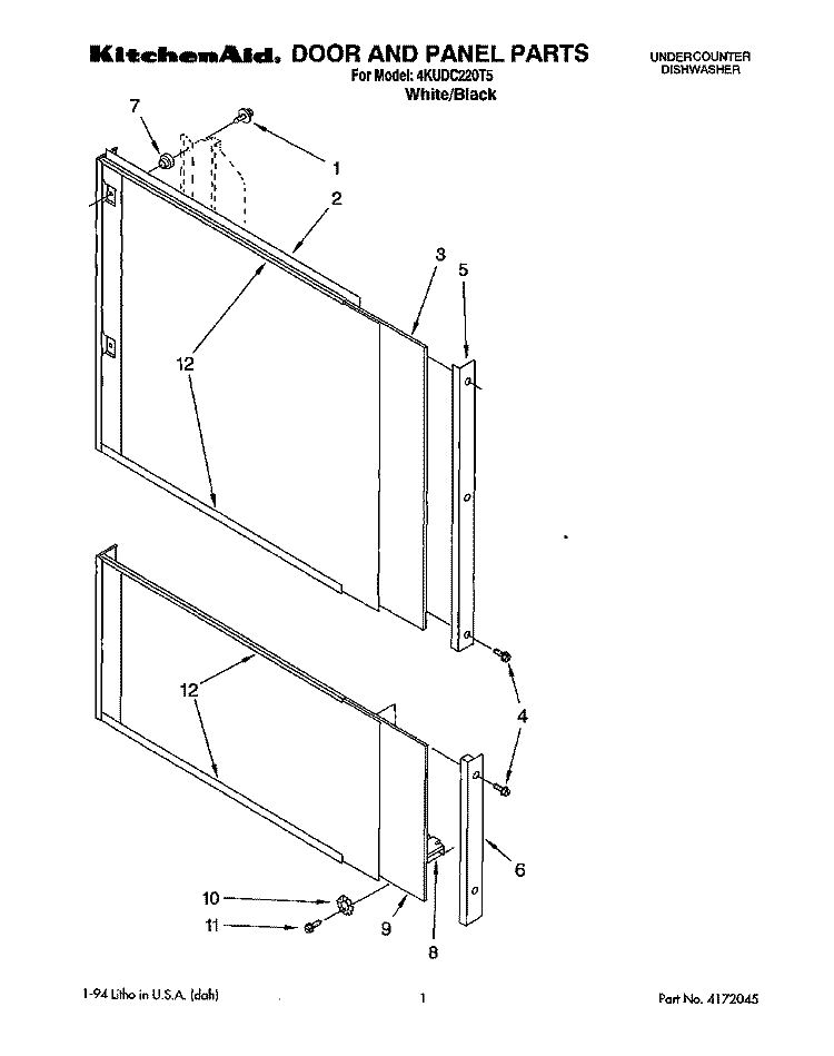 DOOR AND PANEL Diagram and Parts List for 4KUDC220T5  KitchenAid Dishwasher
