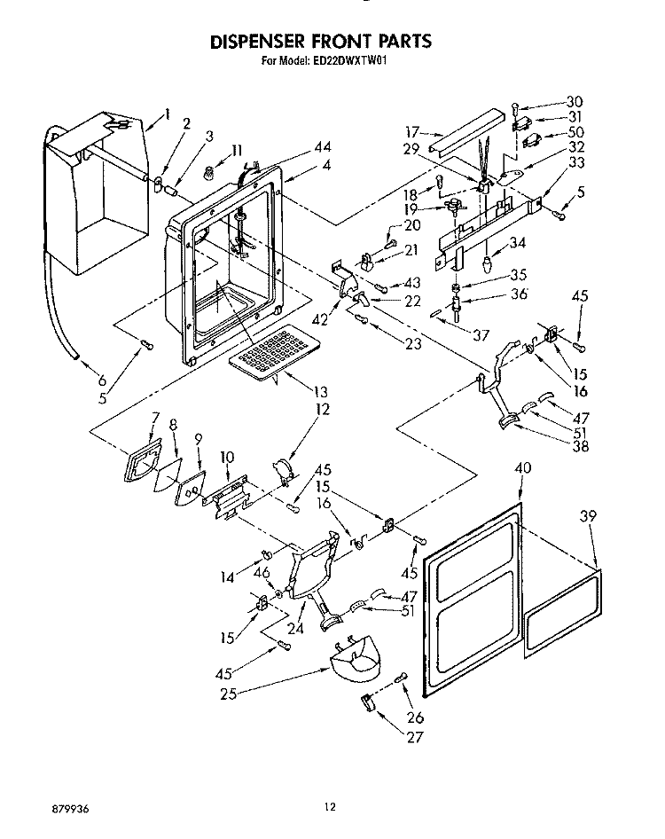 DISPENSER FRONT Diagram and Parts List for ED22DWXTG01  Whirlpool Refrigerator