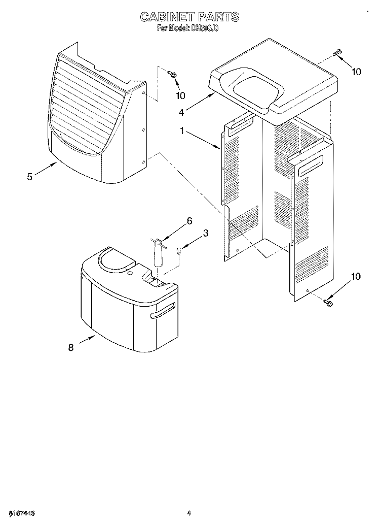 CABINET Diagram and Parts List for DH500J0  Whirlpool Dehumidifier