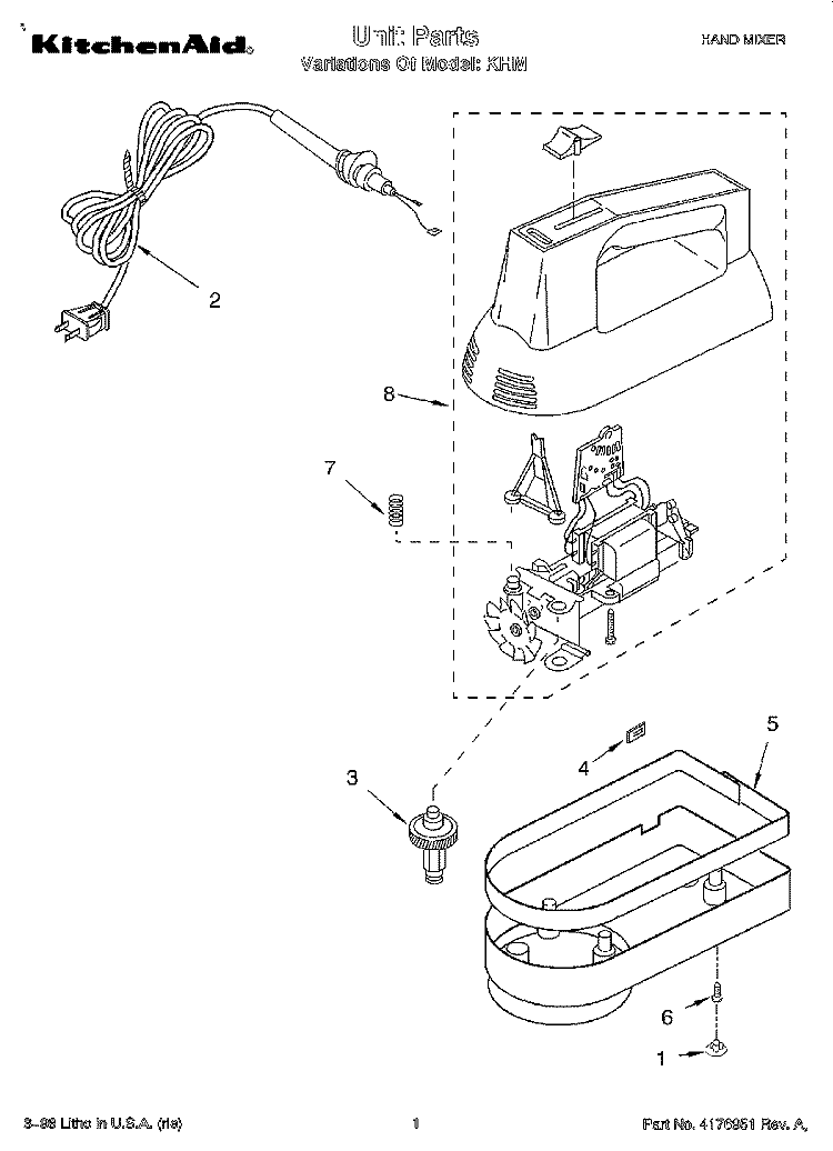SECTION Diagram and Parts List for KHM  KitchenAid Mixer