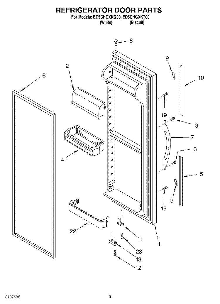 REFRIGERATOR DOOR Diagram and Parts List for ED5CHGXKQ00  Whirlpool Refrigerator