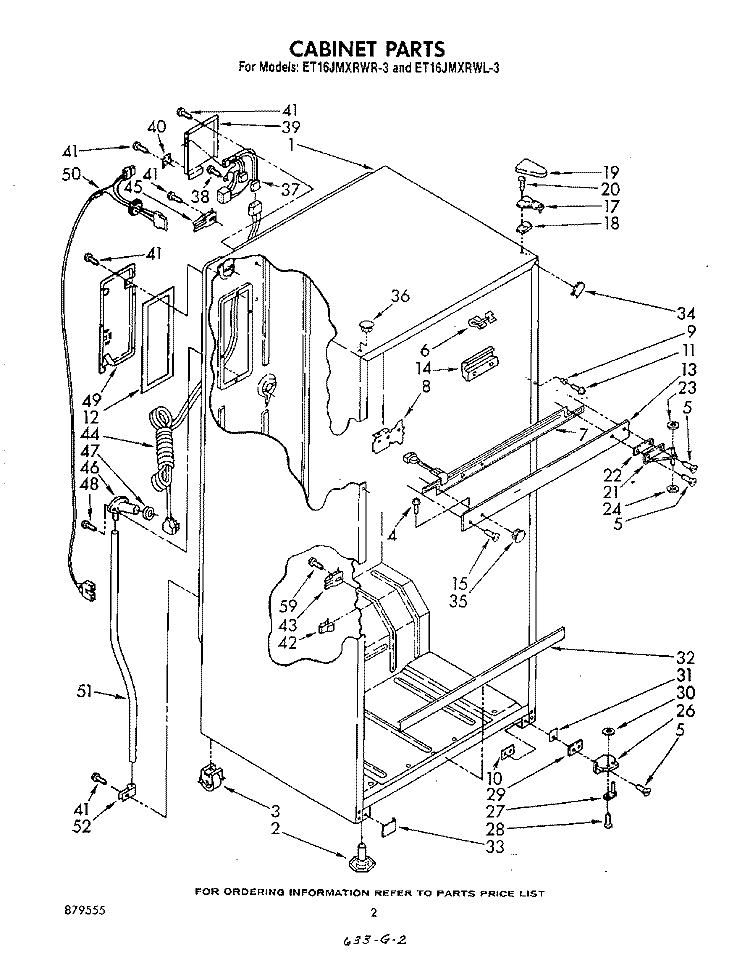 CABINET Diagram and Parts List for ET16JMXRWR3  Whirlpool Refrigerator