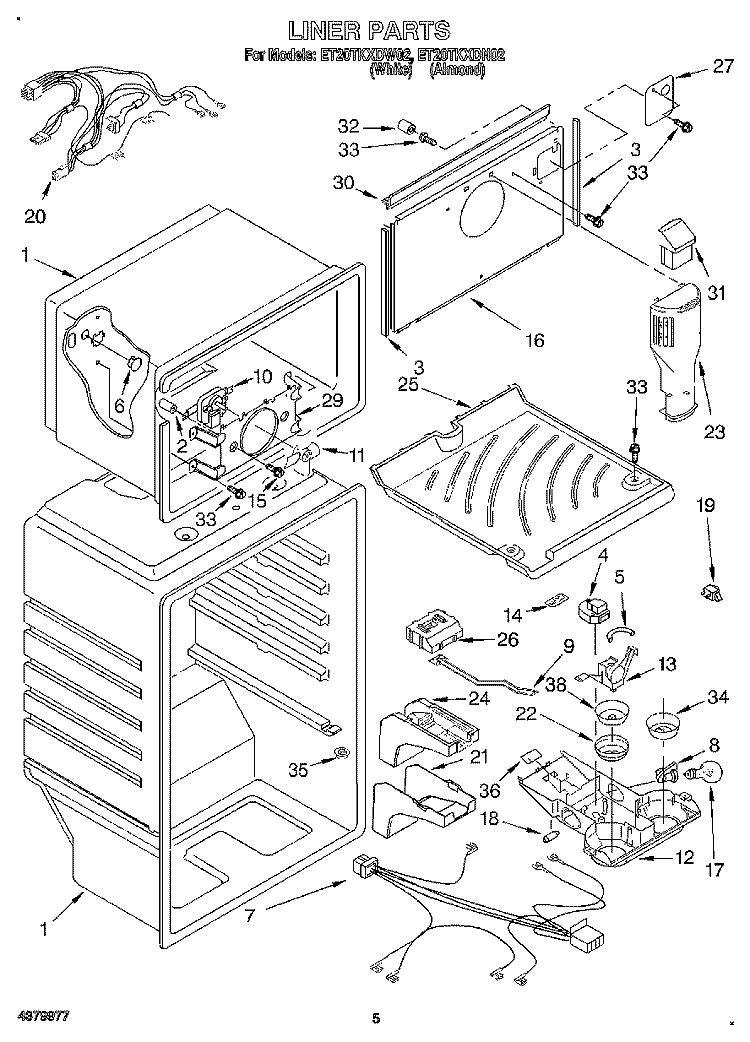 LINER Diagram and Parts List for ET20TKXDN02  Whirlpool Refrigerator