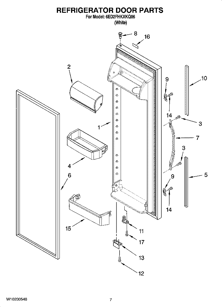 REFRIGERATOR DOOR PARTS Diagram and Parts List for 6ED2FHKXKQ06  Whirlpool Refrigerator