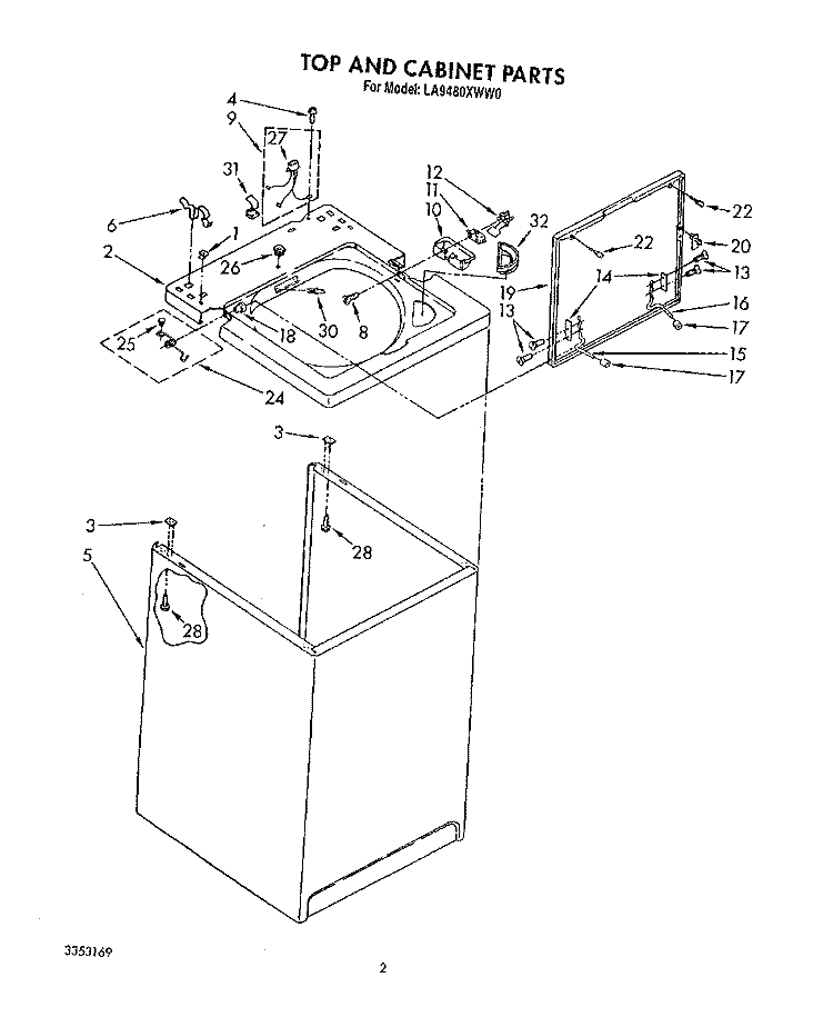 TOP AND CABINET, LIT/OPTIONAL Diagram and Parts List for LA9480XWG0  Whirlpool Washer