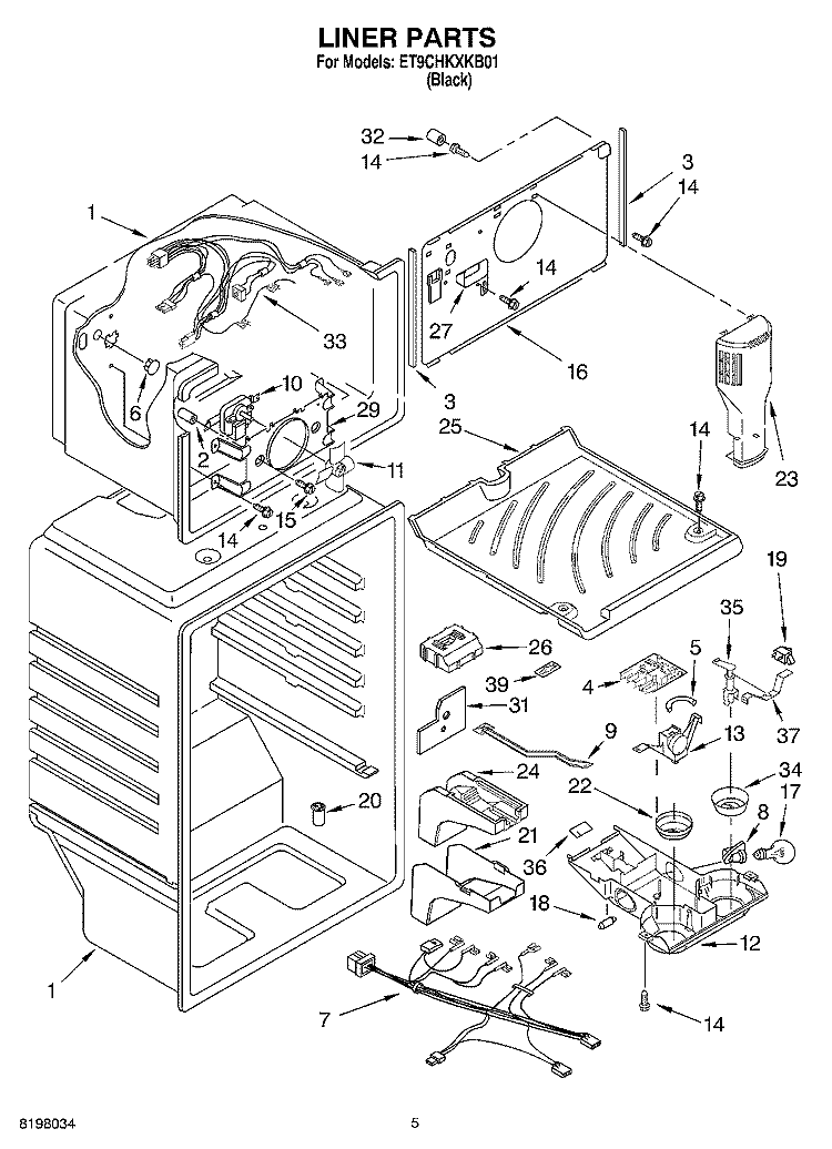 LINER Diagram and Parts List for ET9CHKXKB01  Whirlpool Refrigerator