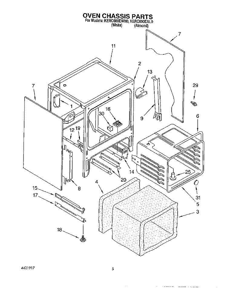 OVEN CHASSIS Diagram and Parts List for KERC600EAL0  KitchenAid Range
