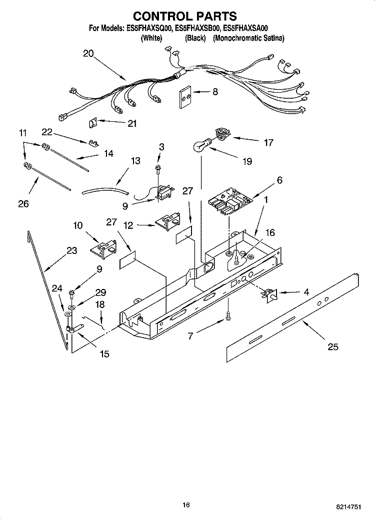 CONTROL PARTS Diagram and Parts List for ES5FHAXSQ00  Whirlpool Refrigerator