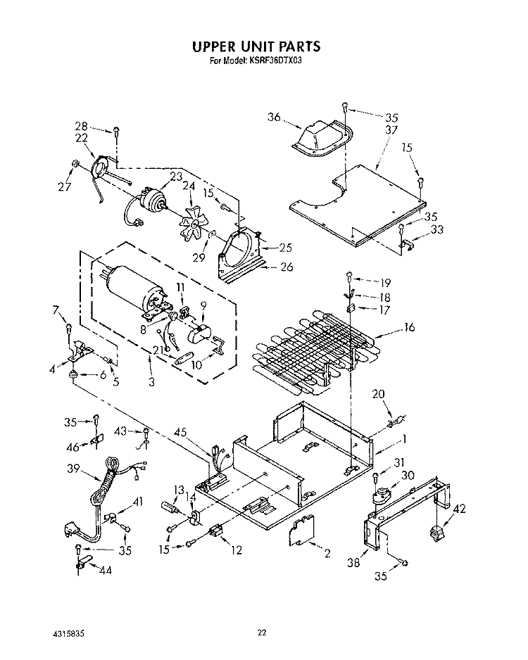 UPPER UNIT Diagram and Parts List for KSRF36DTX03  KitchenAid Refrigerator