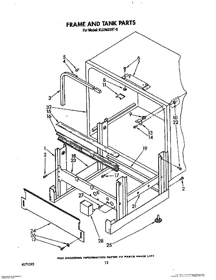 FRAME AND TANK Diagram and Parts List for KUDM220T0  KitchenAid Dishwasher