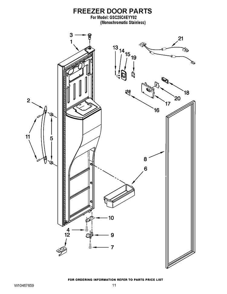 FREEZER DOOR PARTS Diagram and Parts List for GSC25C4EYY02  Whirlpool Refrigerator