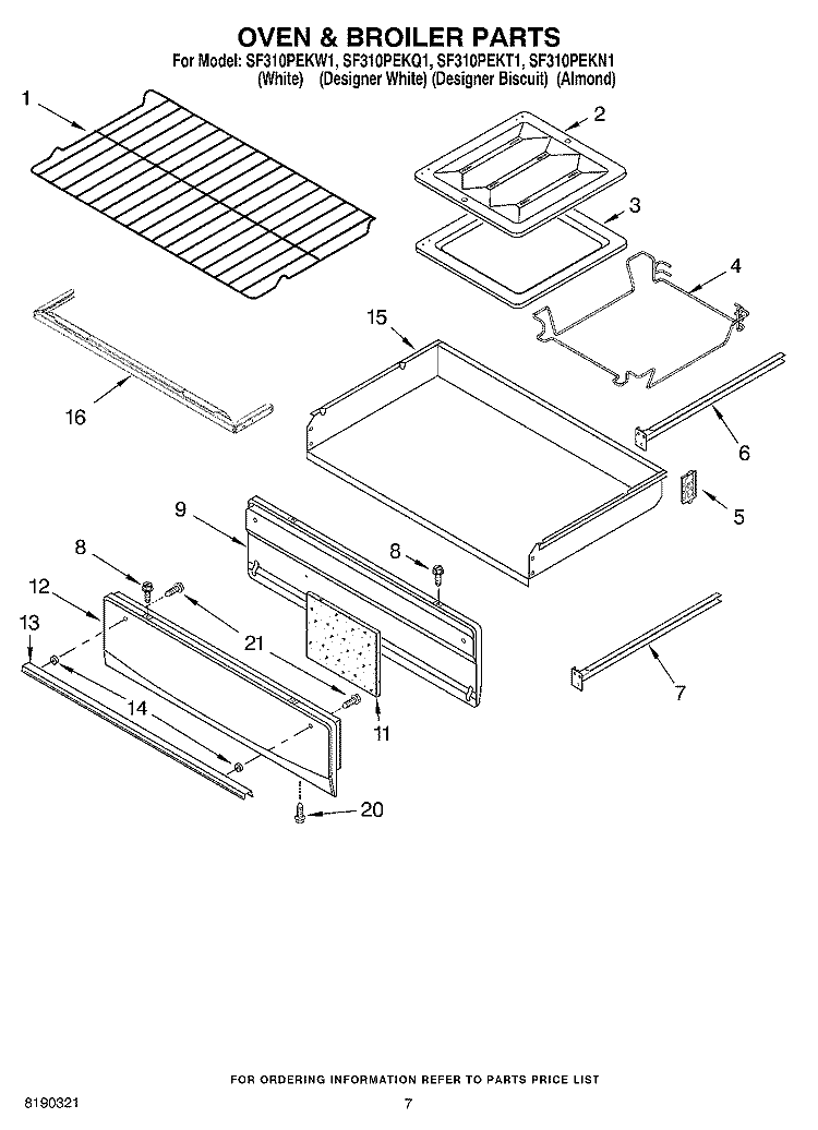 OVEN & BROILER PARTS Diagram and Parts List for SF310PEKN1  Whirlpool Range