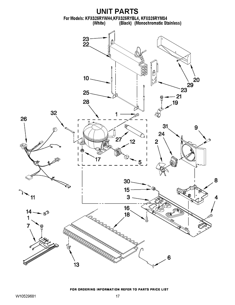 UNIT PARTS Diagram and Parts List for KFXS25RYWH4  KitchenAid Refrigerator