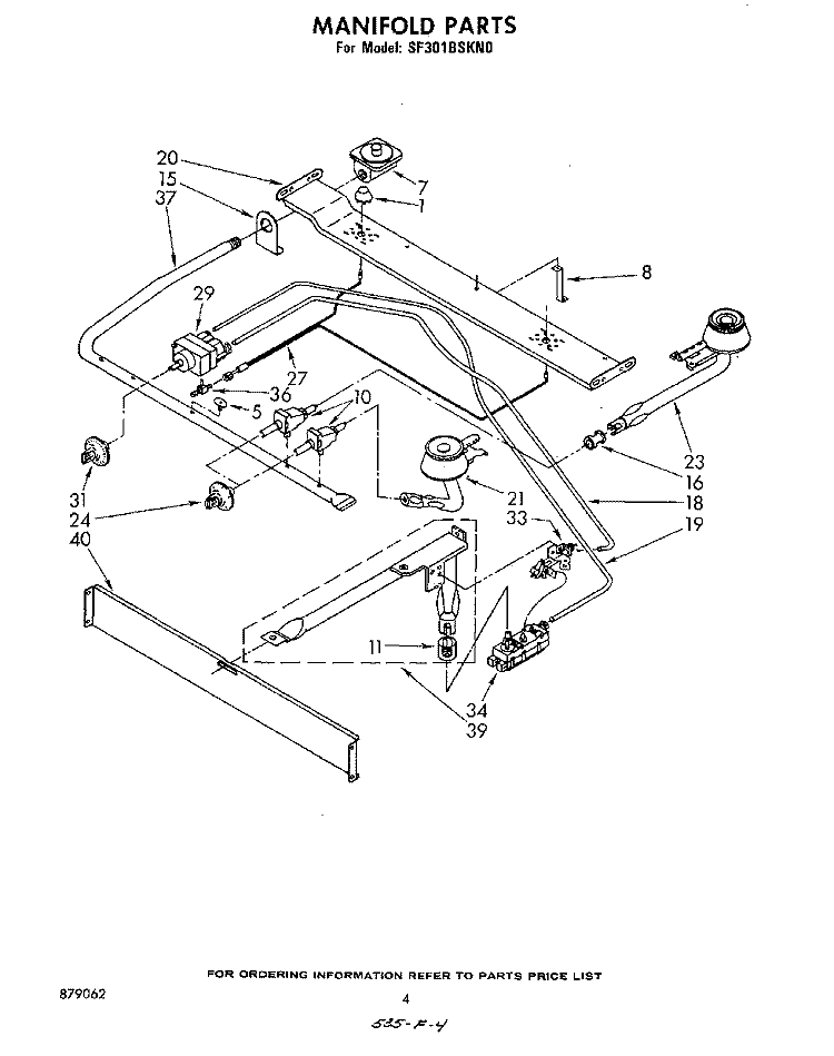 MANIFOLD Diagram and Parts List for SF301BSKN0  Whirlpool Range