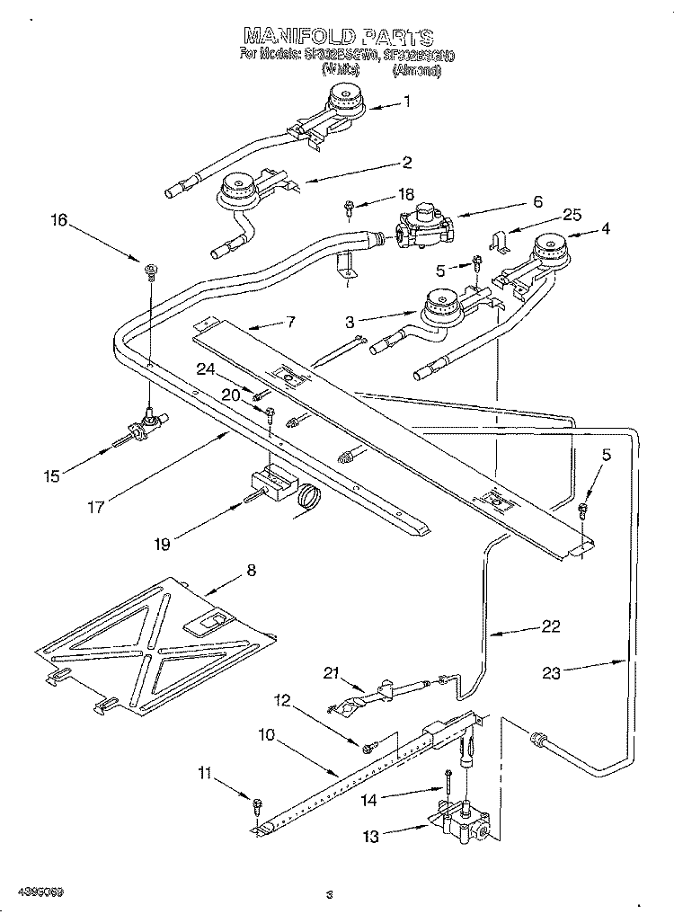 MANIFOLD Diagram and Parts List for SF302BSGW0  Whirlpool Range