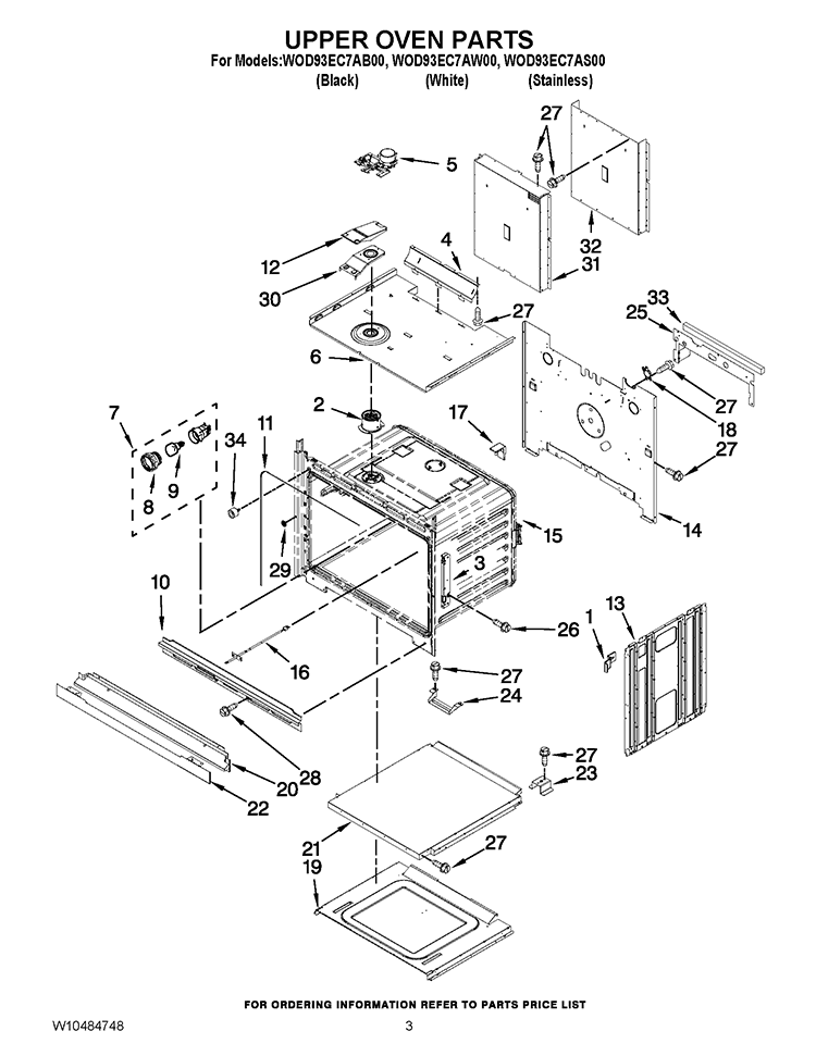 UPPER OVEN PARTS Diagram and Parts List for WOD93EC7AS00  Whirlpool Wall Oven