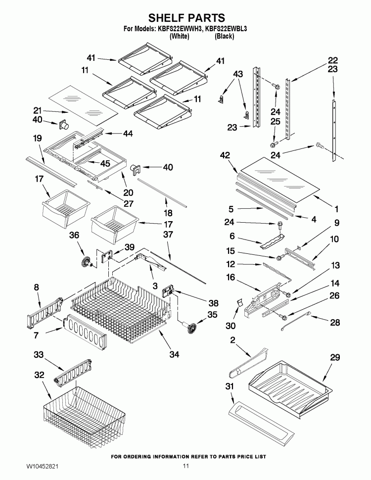 SHELF PARTS Diagram and Parts List for KBFS22EWBL3  KitchenAid Refrigerator