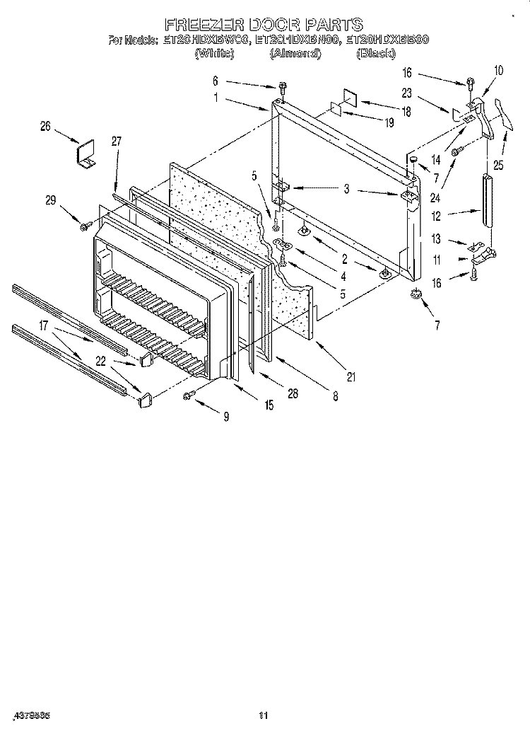 FREEZER DOOR Diagram and Parts List for ET20HDXBN00  Whirlpool Refrigerator